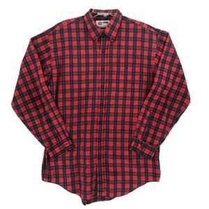 Arrow Dover Mens Button Down Shirt Extra Large Tall Red Plaid Long Sleeve Adult